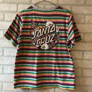Santa Cruz Multicolored Striped Monarch Butterfly Mushroom Daisy Crewneck Tee